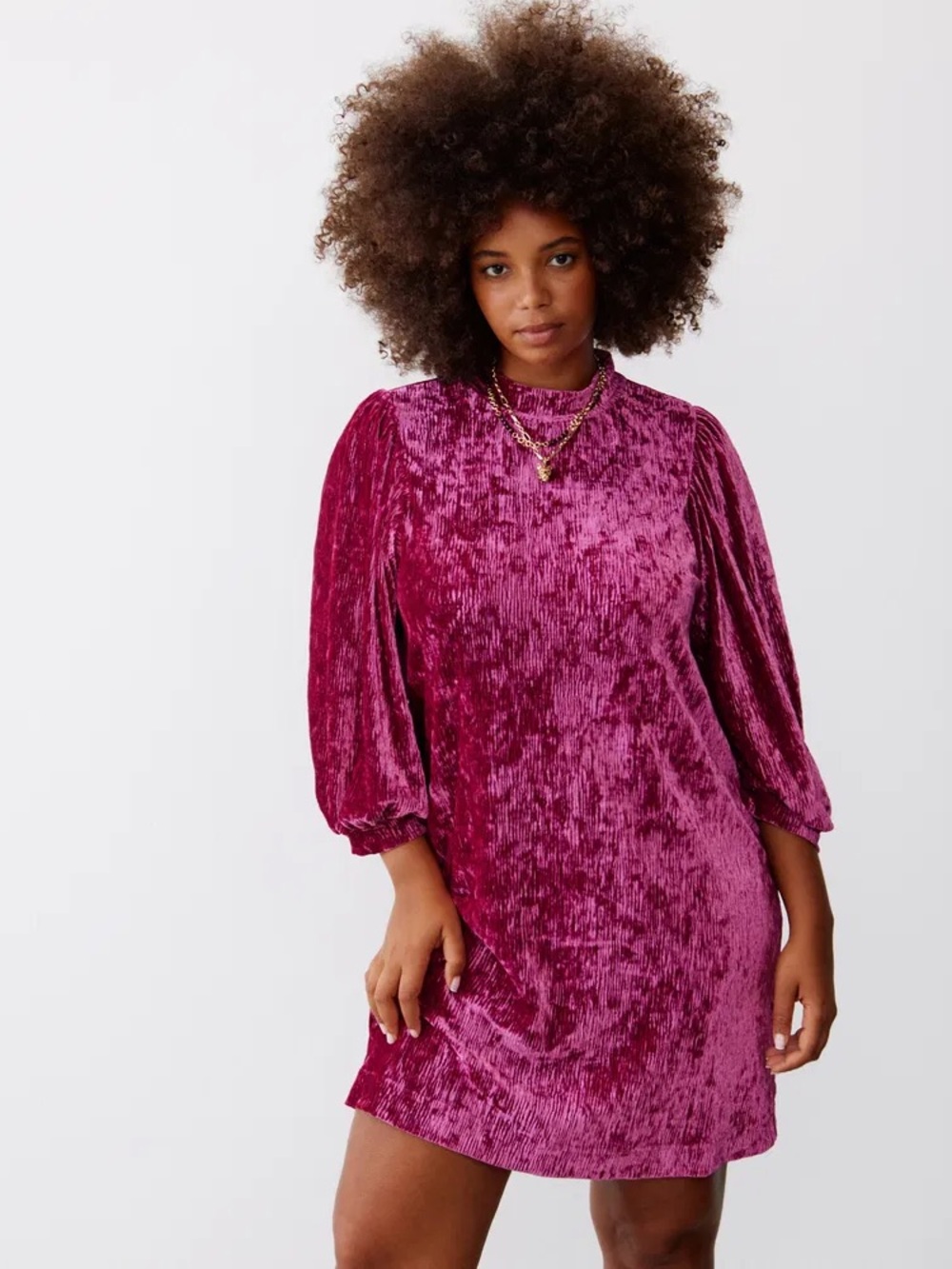 Oliver Bonas Velvet Puff-Sleeve Mini Dress - Picture 2 of 4